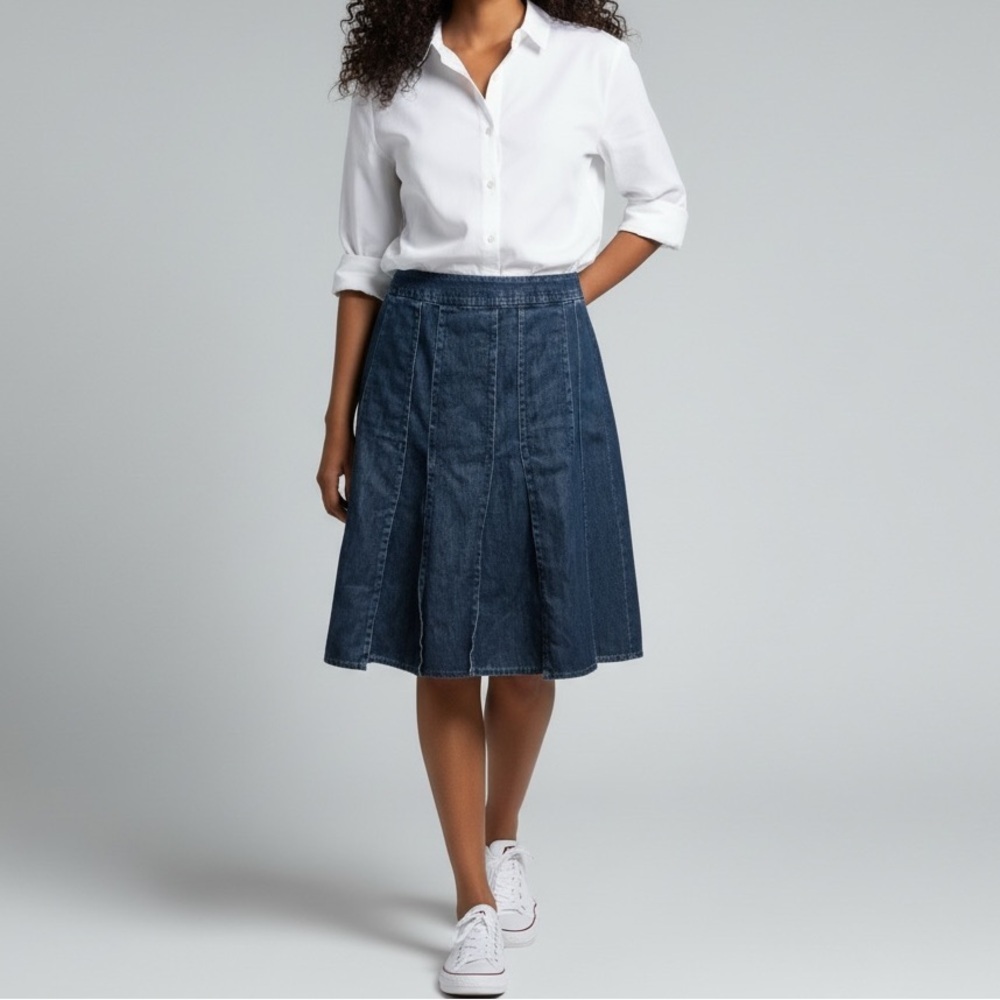 LIZ CLAIBORNE Dark Denim Zip Side Pleated Skirt |Size 10P